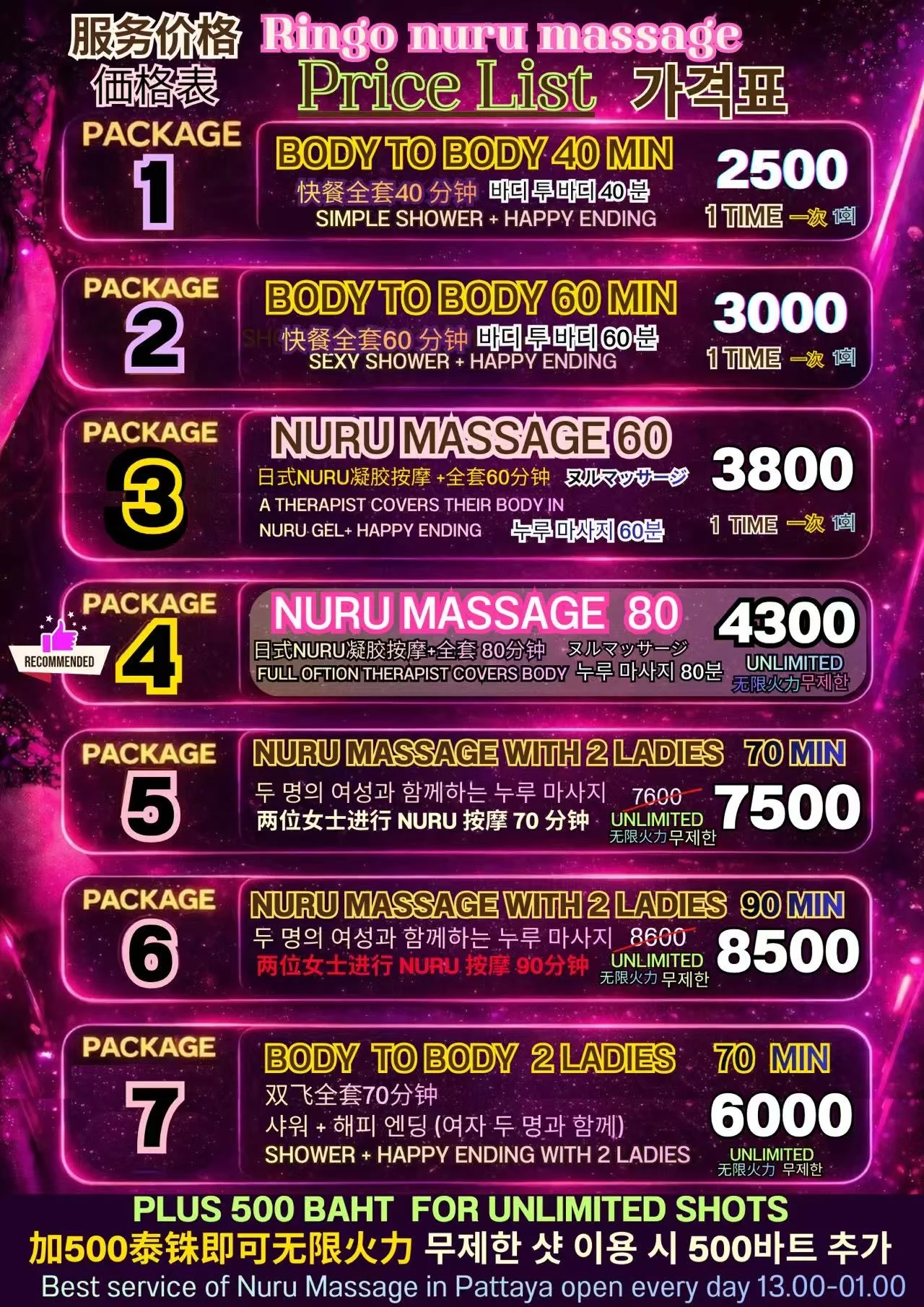 Ringo Massage Menu